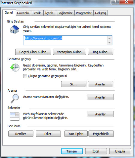 Internet Explorer'da çerez ayarları