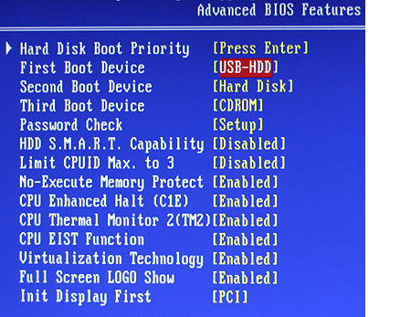 USB'den boot etmeyi etkinleştirin