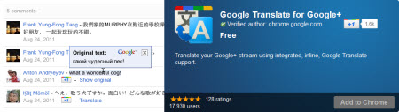 Google+ için Google Translate eklentisi