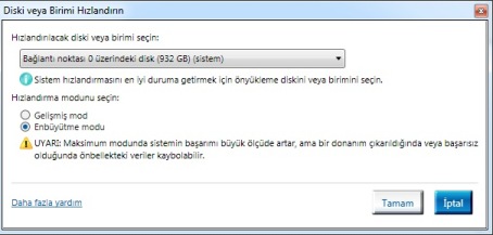 Intel Rapid Depolama Teknolojisi aracı sizin için her şeyi ayarlıyor.